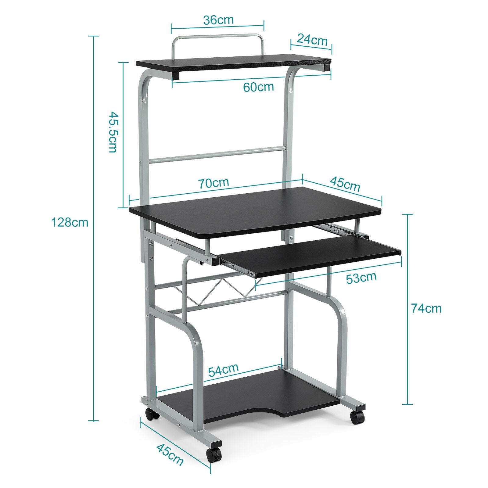 Computer Desk Trolley w/ Keyboard Tray Home Office Study PC Table Prin ...