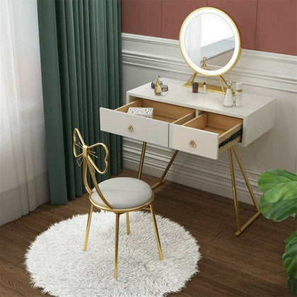 2 Pack Dressing Table Stools Bedroom Makeup Velvet Chair Backrest Padded Seat