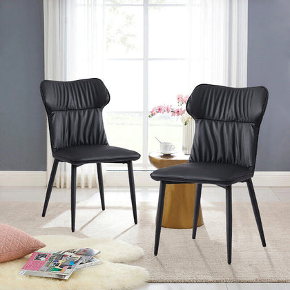 2X Black Dining Chairs Faux Leather Metal Leg Kitchen Chairs Home&Restaurant