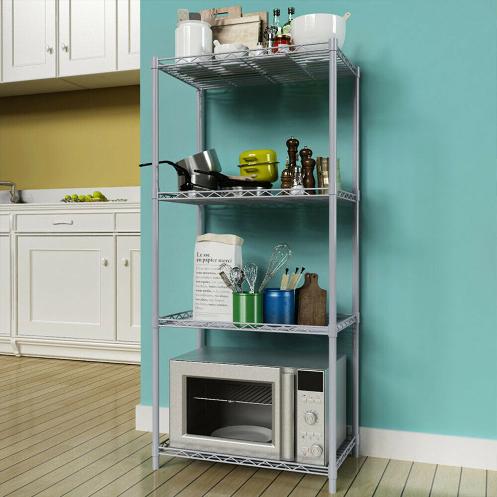 4 Tier Silver Metal Storage Rack/Shelving Wire Shelf Kitchen/Office Unit Stand