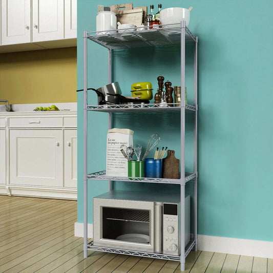 4 Tier Silver Metal Storage Rack/Shelving Wire Shelf Kitchen/Office Unit Stand