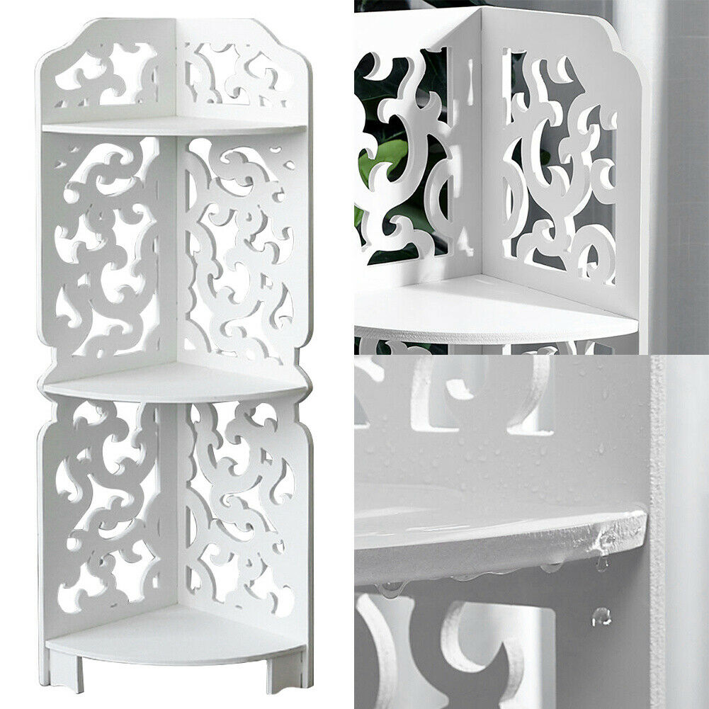 Free Standing Corner Shelf Unit 3 Tier White Storage Rack Bathroom Organizer UK