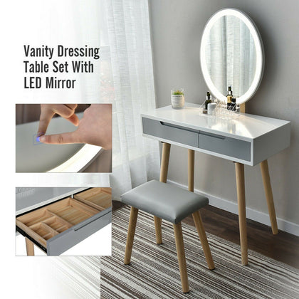 Dressing Table w/LED Light Mirror Make up Desk Vanity Set Stool Free Organizer