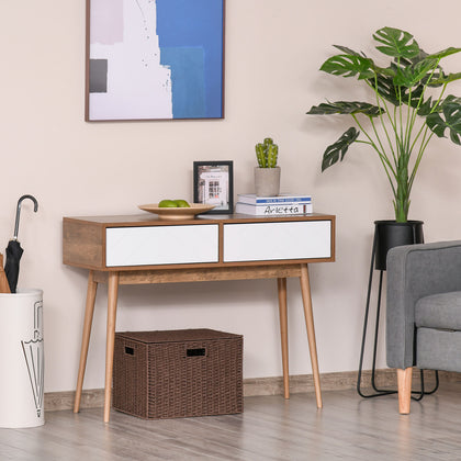 HOMCOM Console Table Sofa Side Desk w/ 2 Drawers for Living Room Entryway