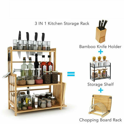 Standing Bamboo Spice Rack Kitchen Countertop Storage Organizer Adjustable Shelf