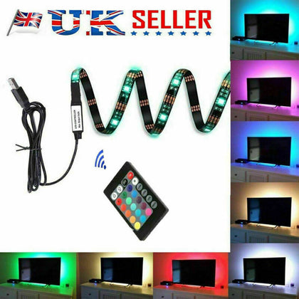 5V 5M LED Strip Lights 5050 RGB Multi Colour USB TV PC Back Mood Lighting+Remot