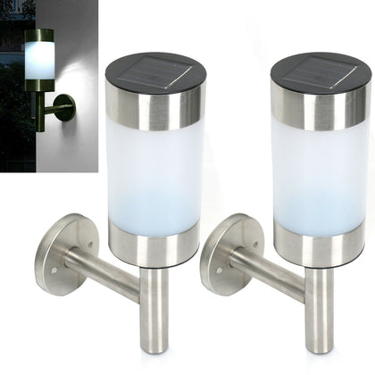 2PCS Stainless Steel Solar LED Wall Light Garden Outdoor Patio Light Decoration