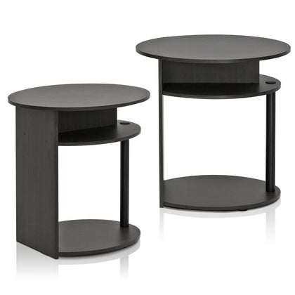 Furinno JAYA Simple Design Oval Coffee End Side Table With Shelves, Set of 2