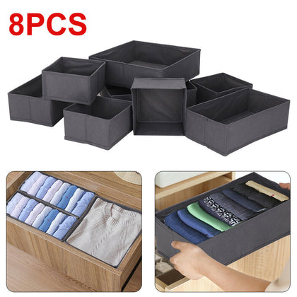8 PCS Underwear Bra Fabric Socks Box Storage Organiser Drawer Dividers Foldable