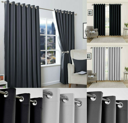 Blackout Eyelet Curtains Black Out Thermal Ring Top Ready Made Curtain Pair UK