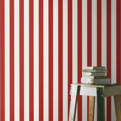 Rasch Stripe Lines Wallpaper Red White Kids Bedroom Nursery Room Feature Wall