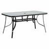 Black 150cm Glass Dining Table Outdoor Garden Patio with Parasol Hole 5FT Large
