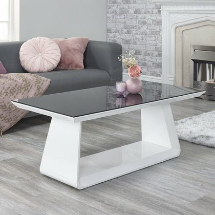 High Gloss Designer White Black Glass Modern Rectangle Coffee Side Table Living