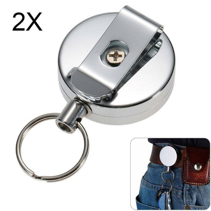 2X Recoil Extendable Metal Wire 65cm Key Chain Ring Clip Pull Keyring Retracting