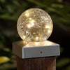 4 SOLAR DECK CAP POST LIGHTS OUTDOOR GARDEN CRACKLE GLASS BALL LIGHTS WARM WHITE
