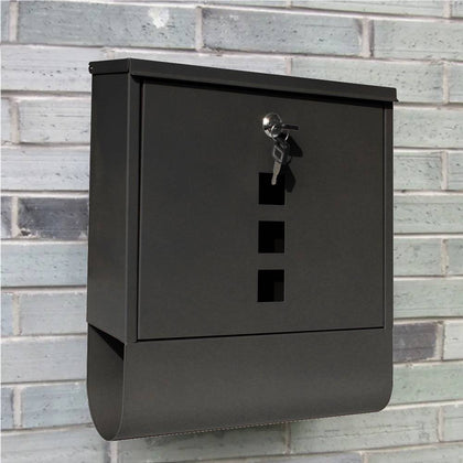 Black Wall Mounted Locking Mail Box Post/Newspaper Box House/Office Durable UK