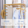 Heavy Duty Wooden Clothes Stand Coat Hanger Hooks with Double Shoe Rack & Wheels