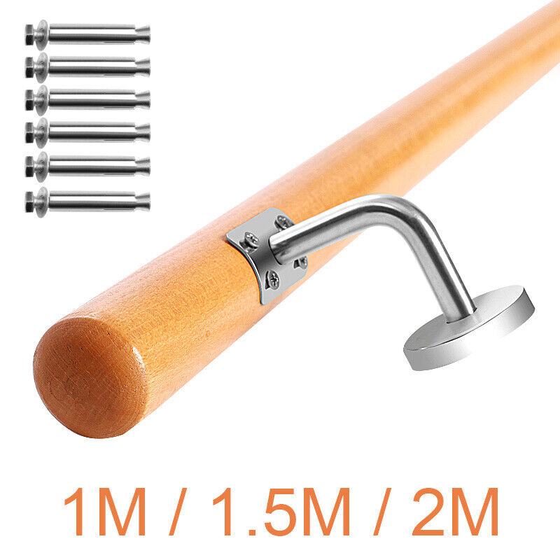 Relaxdays Aluminium Handrail, Round, In- & Outdoor Use, Beech Look Bannister 100 Cm 42mm With Brackets 49829817