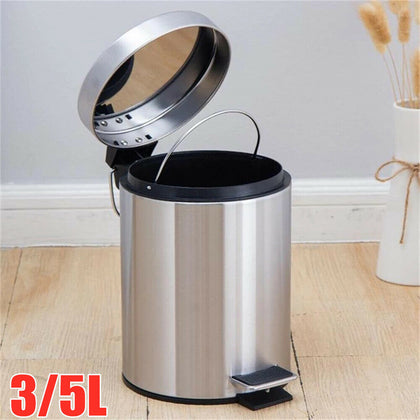 3/5L S/LESS STEEL SILVER PEDAL BIN KITCHEN BATHROOM TOILET RUBBISH Detachable