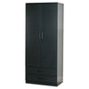 Tall Wooden 2 Door Wardrobe With 2 Drawers Bedroom Storage Hanging Bar Clothes