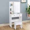 Modern Dressing Table Stool Bedroom Vanity Set Makeup Desk W/ Mirror & 2 Shelves