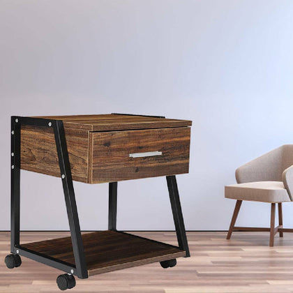 Industrial Bedside Table Vintage Nightstand Storage 1 Drawer Cabinet Lamp Unit