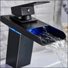 Black LED Waterfall Basin Sink Tap Bathroom Lever Single Handle Mixer Faucet UK