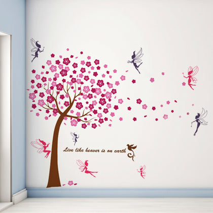 Walplus Wall Sticker Pink Cherry Spring Tree Fairies Kids Decal Home Decorations