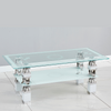 LX Glass Coffee Table With Storage Shelf Rectangle Modern Living Room Furniture