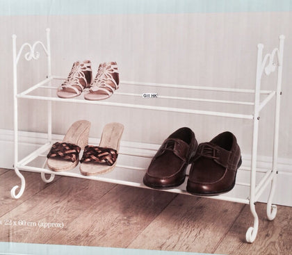 G-0082 Shabby Chic Vintage Style Cream 2 Tier Metal Shoe Rack Storage