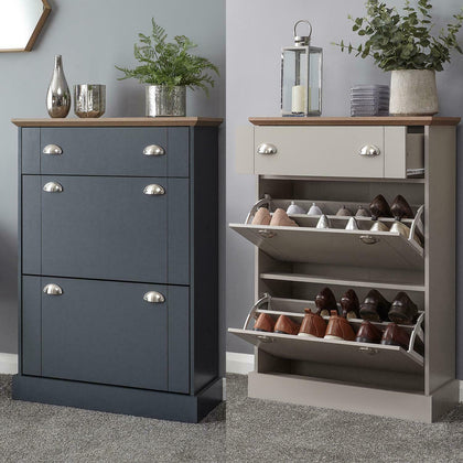 KENDAL DELUXE TWIN PULL DOWN 2 TIER SHOE CABINET RACK W/ DRAWER STORAGE CUPBOARD