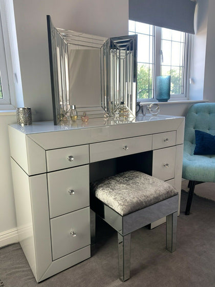 White Mirrored Furniture Glass Dressing Table Bedroom Console Bevelled Venetian