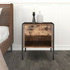 Rustic Bedside Table With Drawer Metal Black Legs Side Table Bedroom Furniture