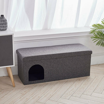 Foldable Pet Bed Cats Kitten Cave House Padded Seat Ottoman Bench Storage Box UK