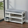 2 Tier Shoe Rack Footwear Stand Padded Seat Storage Bench Woven Baskets Entrance