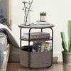 Round Coffee Table Sofa Side/End/Bedside/Snack Stand Tray with Basket Storage