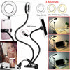 24 LED Camera Long Arm Selfie Flash Ring Light + Mobile Phone Holder USB Clip On