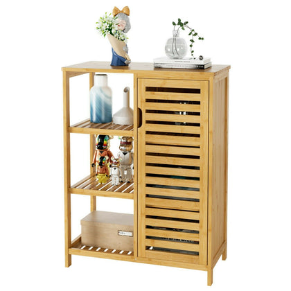 Bathroom Cabinet Sideboard with 3 Open Shelves and Door Bathroom Bamboo Cabinet