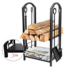 Large Black Indoor/Outdoor Firewood Log Storage Rack Stand & Tools Holder Store