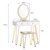 Vanity Makeup Dressing Table Wooden Cosmetic Table Stool Set W/ Light & Mirror