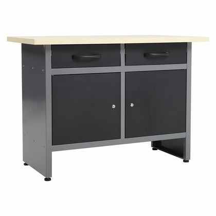 Work Bench Steel Workstation 2-Drawer Table With Lockable Cupboard Tool Storage