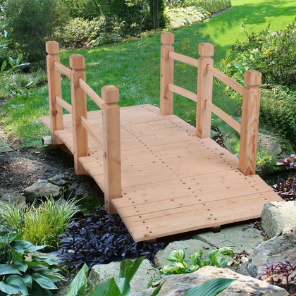 Wooden Garden Bridge Lawn Décor Stained Finish Arc Outdoor Pond Walkway - 150CM