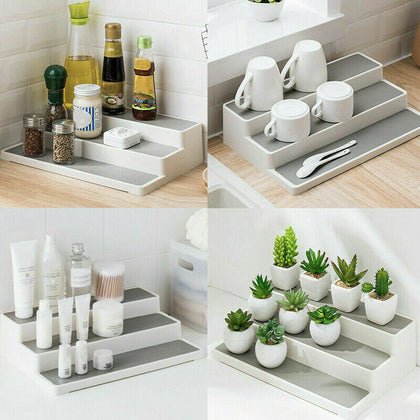 Kitchen White 3 Tier Shelf Spice Herb Jar Rack Holder Cupboard Organiser Storage