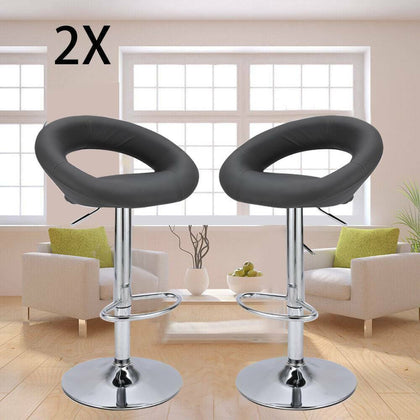 2 X Bar Stools Faux Leather Kitchen Breakfast Barstools Grey Gas Lift Swivel