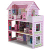 Wooden Doll House Kids Role Play Toy 3 Storey Dollhouse w/ Furniture Accessories