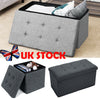 Large Grey Fine Linen Folding Storage Ottoman Pouffe Seat Foot Stool Storage Box