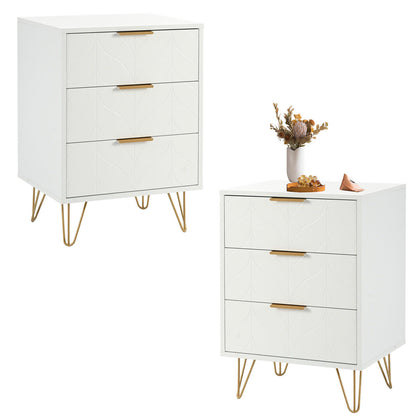 3 Drawer Bedside Tables Set of 2 Cabinet Bedroom Furniture Storage Nightstand