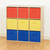Oak 9 Cube Storage Unit Red Yellow & Blue Boxes Children/Kids Bedroom Toy Basket