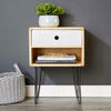 Retro Wooden Side Table or Bedside Cabinet 1 Drawer Storage Unit Metal Legs