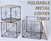 FOLDABLE METAL WIRE WOOD TOP STORAGE SQUAR COFFEE SIDE TABLE BASKET WHITE BLACK